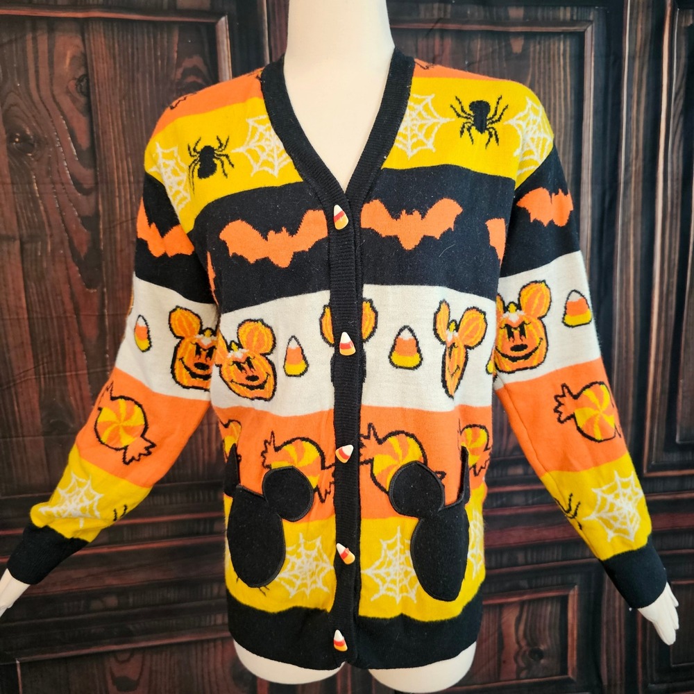 Disney Her Universe Halloween Mickey Mouse Cardigan Sweater Orange Black MD